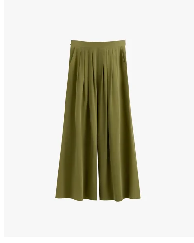 Washable Silk Cropped Pleated Pant Moss