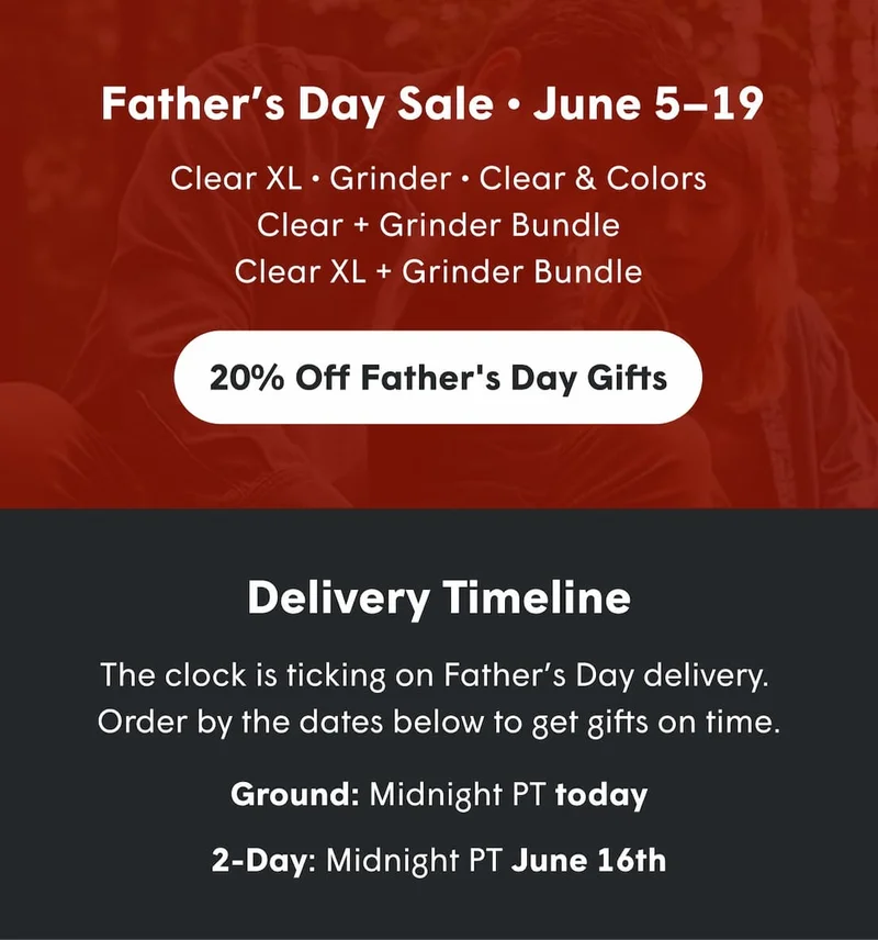 20% off father's day gifts - delivery timeline