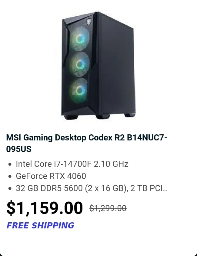 MSI Gaming Desktop Codex R2 B14NUC7-095US