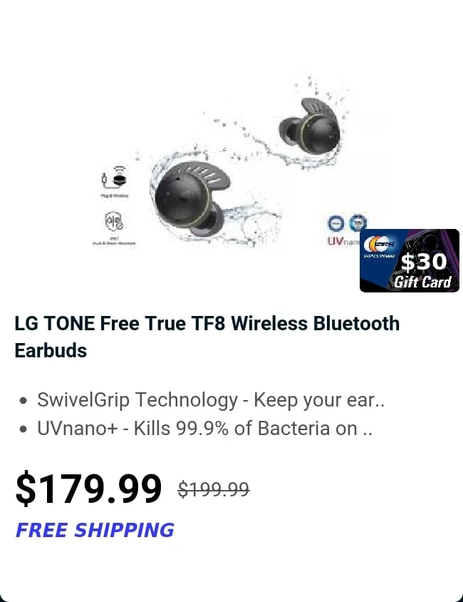 LG TONE Free True TF8 Wireless Bluetooth Earbuds