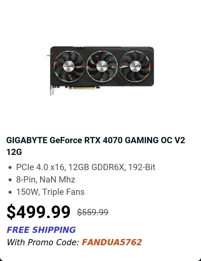 GIGABYTE GeForce RTX 4070 GAMING OC V2 12G