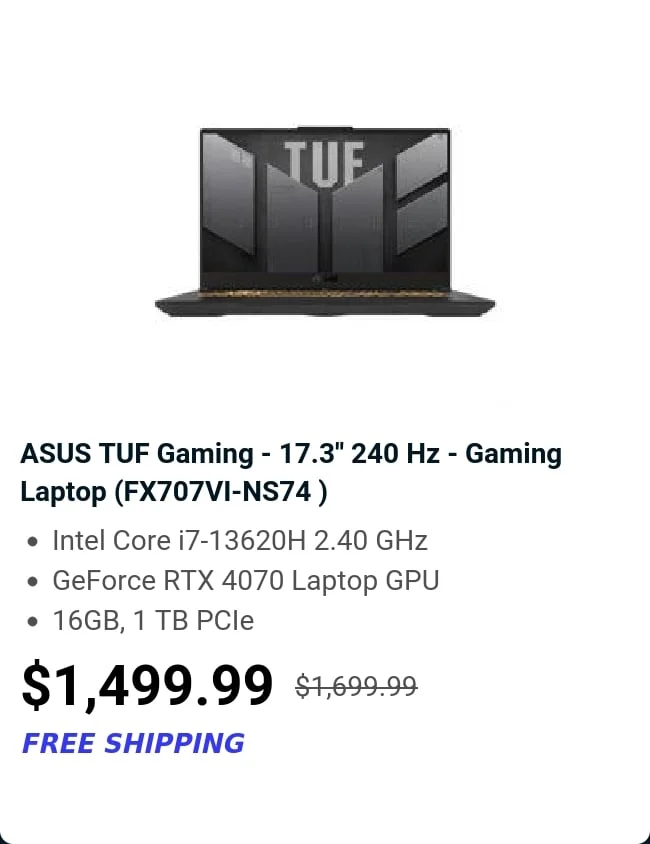 ASUS TUF Gaming - 17.3'' 240 Hz - Gaming Laptop (FX707VI-NS74 )