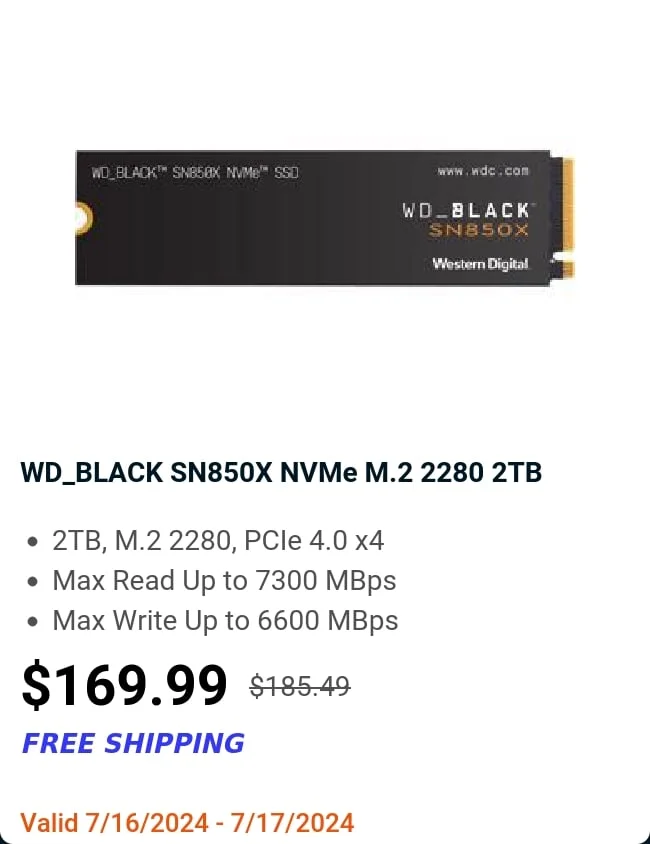 WD_BLACK SN850X NVMe M.2 2280 2TB