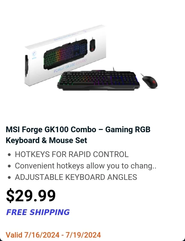 MSI Forge GK100 Combo – Gaming RGB Keyboard & Mouse Set