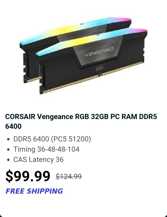 CORSAIR Vengeance RGB 32GB PC RAM DDR5 6400