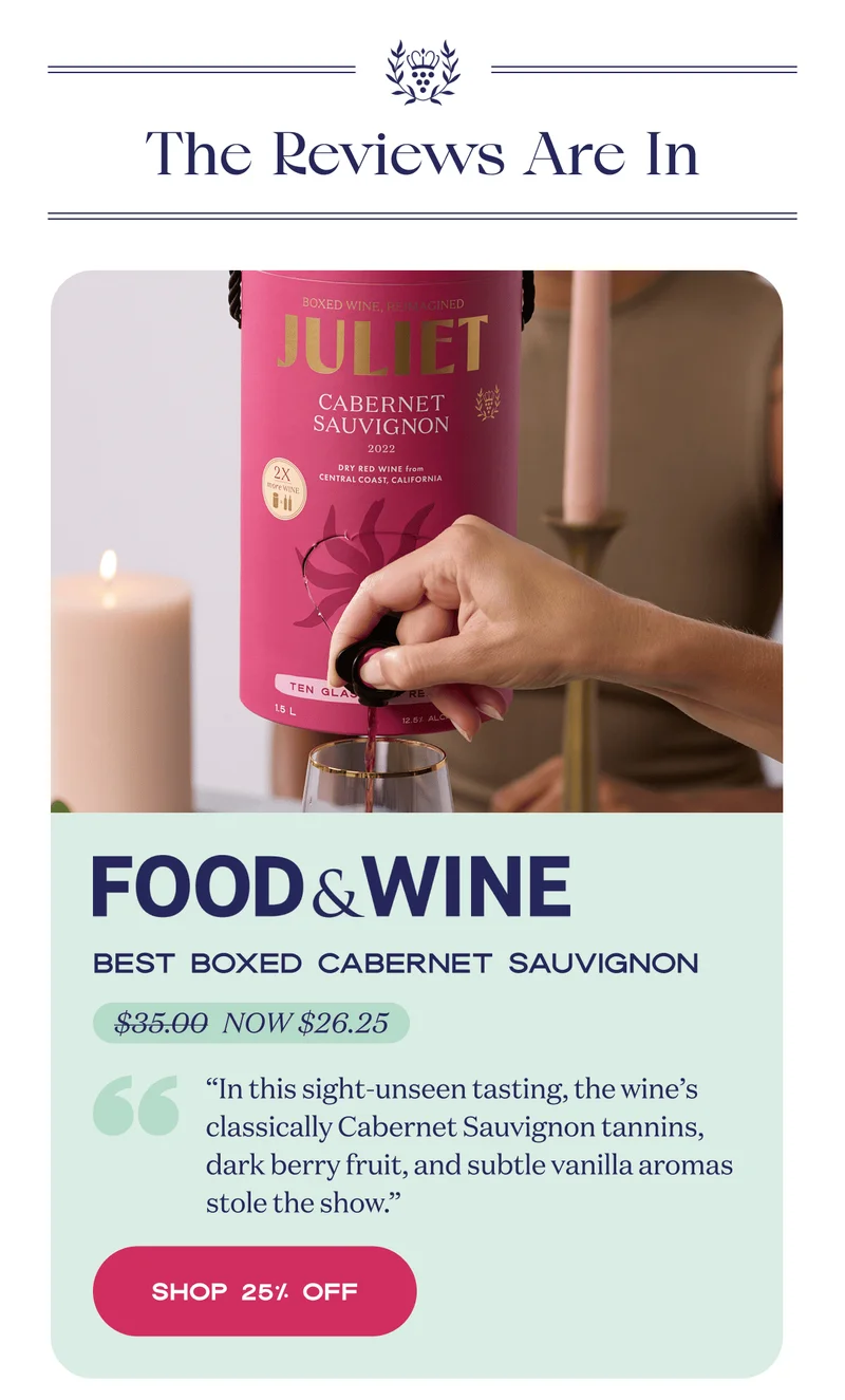 The Reviews Are In | Food & Wine - Best Boxed Cabernet Sauvignon | SHOP 25% OFF