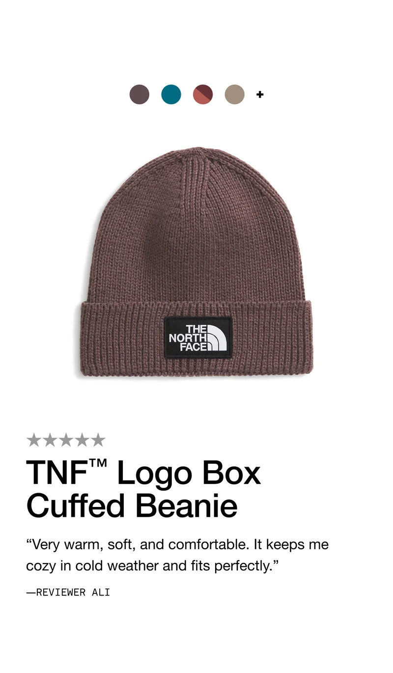 TNF™ Logo Box Cuffed Beanie "Very warm, soft, and comfortable. It keeps me cozy in cold weather and fits perfectly." -REVIEWER ALI