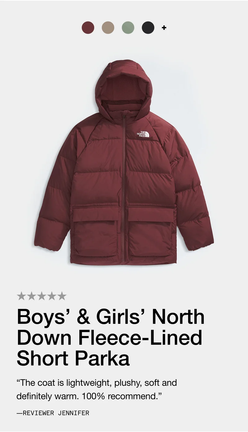 Boys' & Girls' North Down Fleece-Lined Short Parka "The coat is lightweight, plushy, soft and definitely warm. 100% recommend." —REVIEWER JENNIFER
