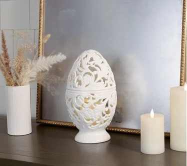 12.5" Illuminated Ceramic Egg by Valerie
