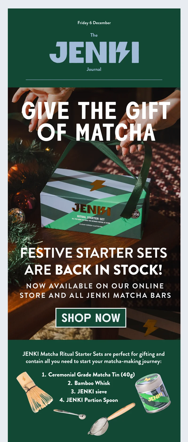 Festive Edition Matcha Starter Set wrapped in a bow