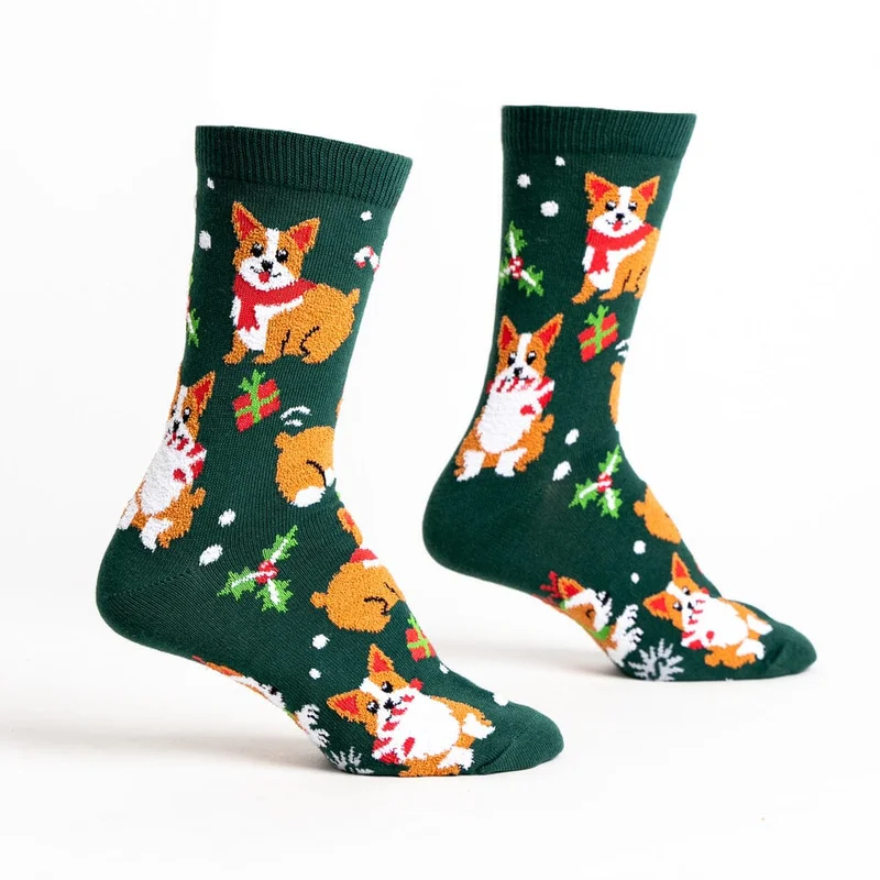 Image of Merry Corgmas Women's Fuzzy Crew Socks