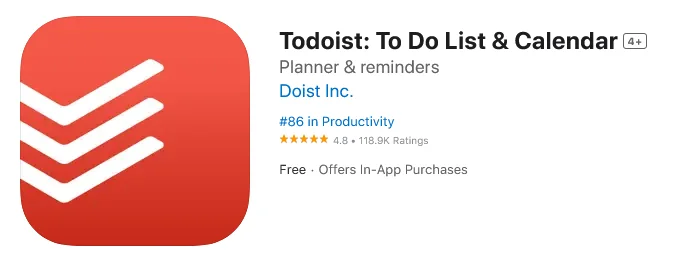 The title card for the Todoist app on the Apple App Store.