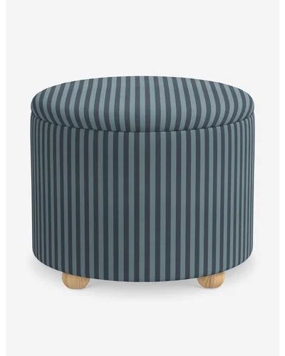 Kamila Storage Ottoman-Blue Tonal Stripe / 24"Dia