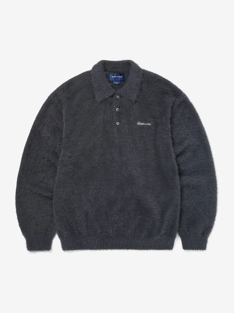 Image of thisisneverthat SCT-Logo Shaggy Knit Polo - Charcoal