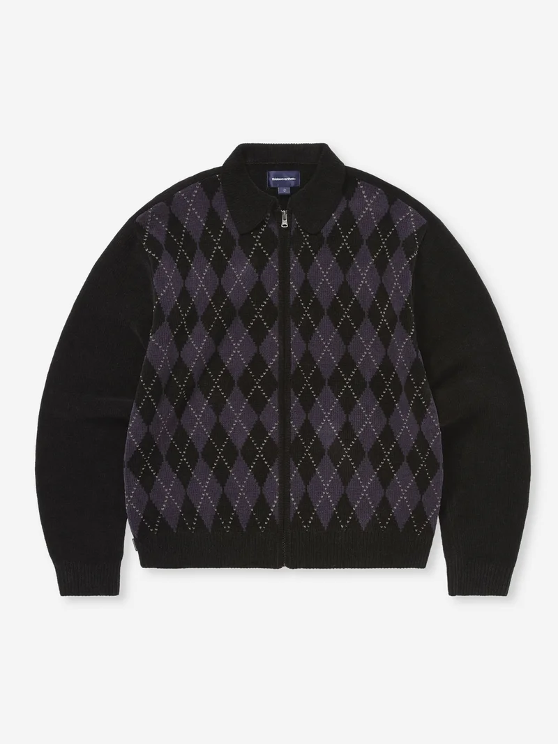 Image of thisisneverthat Argyle Zip Knit Cardigan - Black