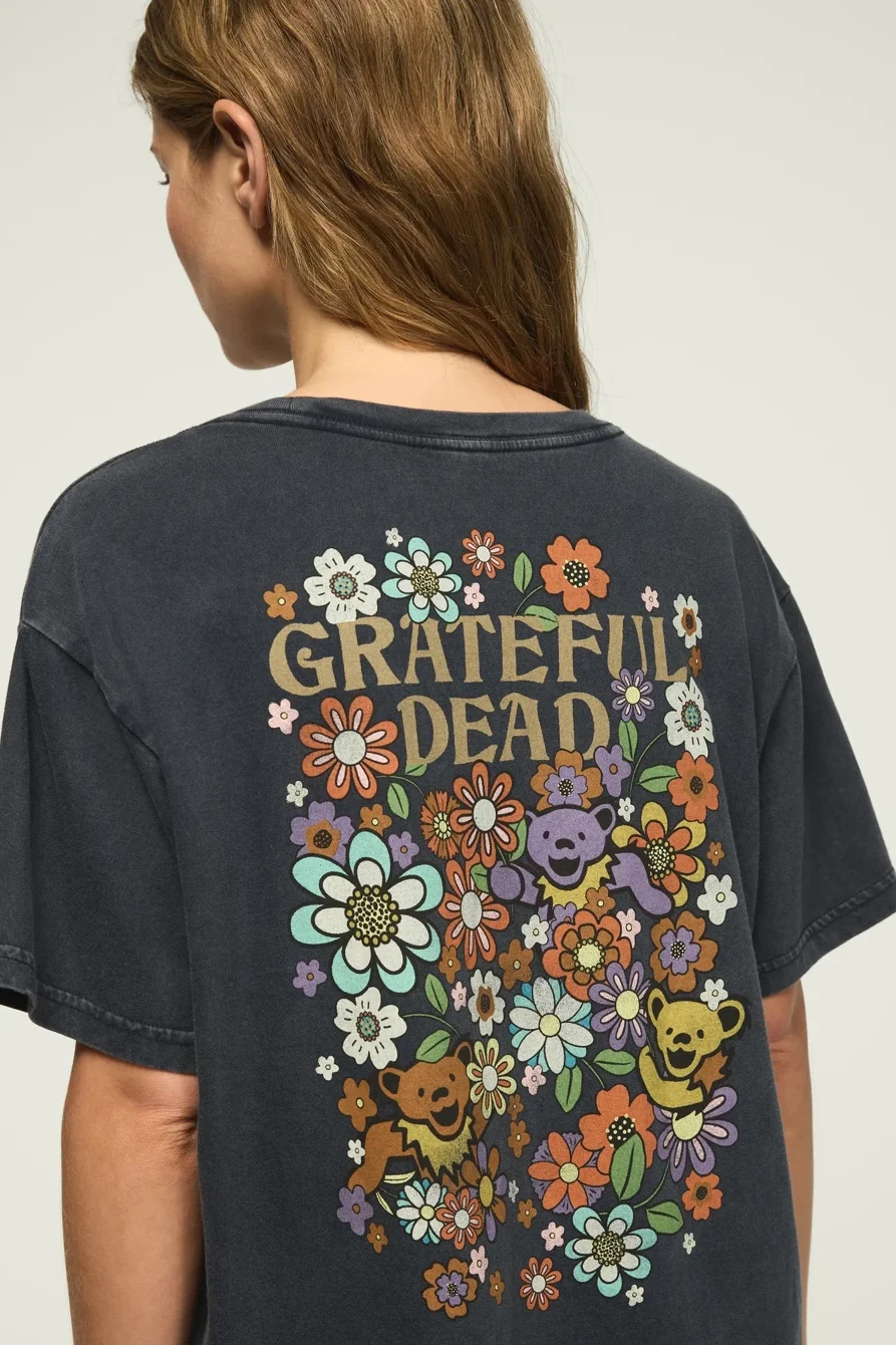 Image of Lucky Brand Grateful Dead Flower Bed Boyfriend Tee - Women's Clothing Tops Shirts Tee Graphic T Shirts in Blue Nights