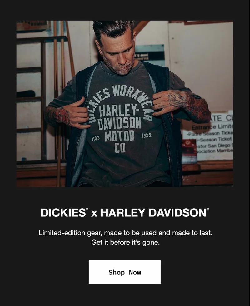 Dickies X Harley Davidson. Built To Outlast. Shop The Collection.