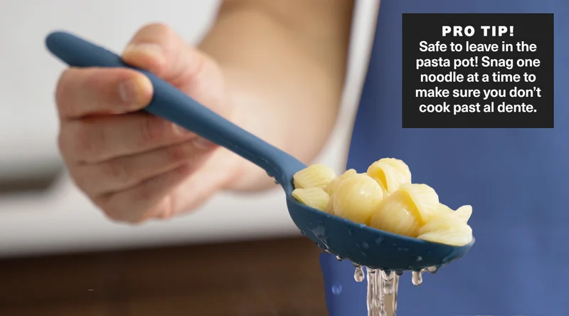 Misen blue Slotted Spoon with pasta