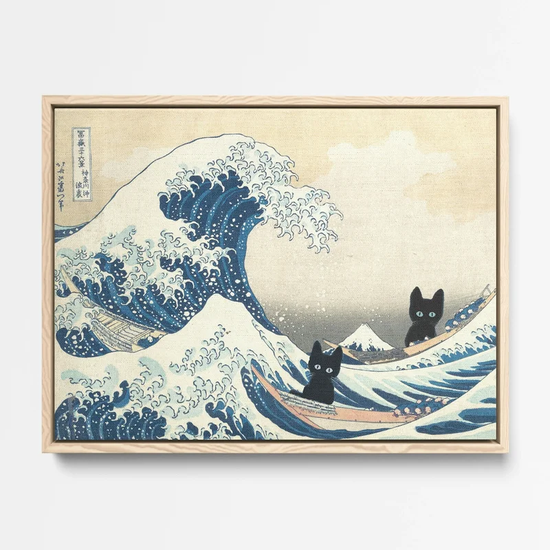 Image of Art The Great Wave Off Kanagawa  Inspired Art Print Cat Canvas Print