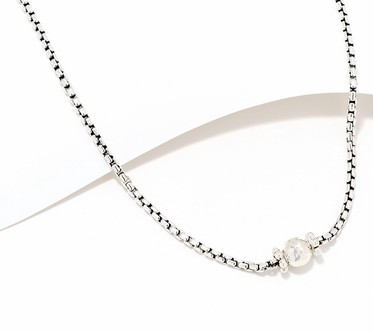 JAI Sterling Silver Hammered Bead 2.7mm Box Chain 16" Necklace