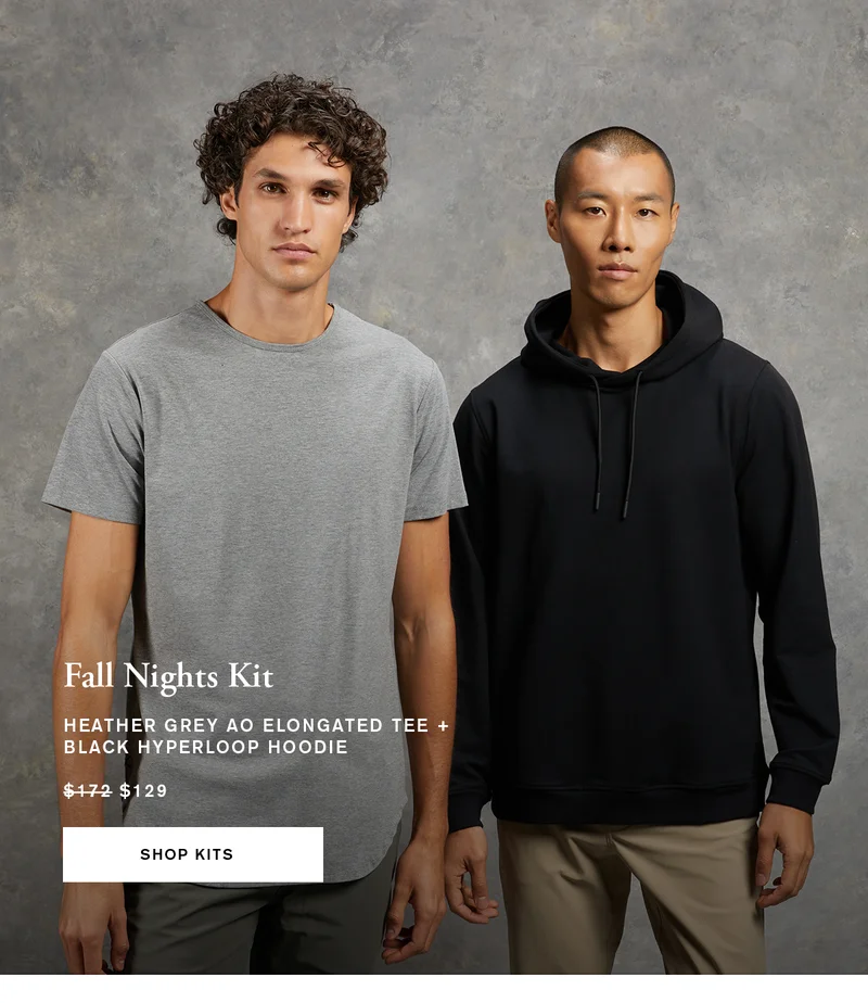 Fall Nights Kit | HEATHER GREY AO ELONGATED TEE + BLACK HYPERLOOP HOODIE | WAS $172 NOW $129 | SHOP KITS