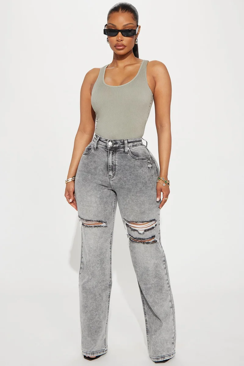 Image of Remi Ripped Stretch Baggy Jeans - Grey
