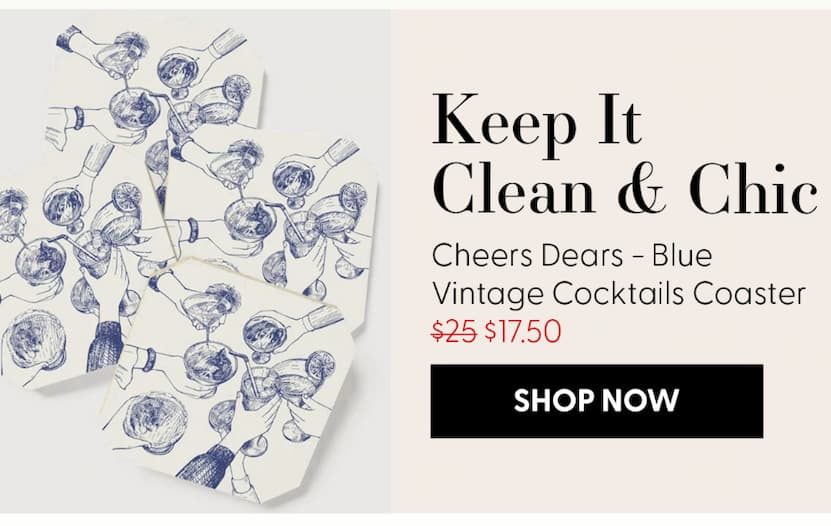 Cheers Dears - Blue Vintage Cocktails Illustration Coaster