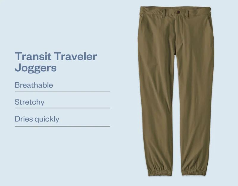 Transit Traveler Joggers. Details: Breathable, stretchy, dries quickly.