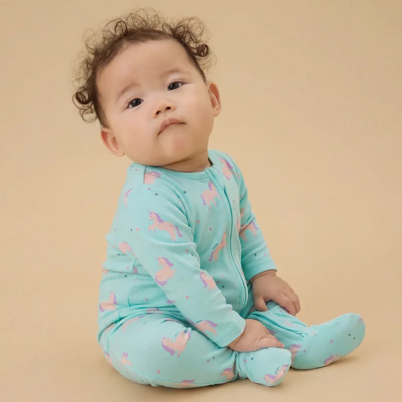 Image of Unicorn Dreams Clever Zip Baby Pajamas