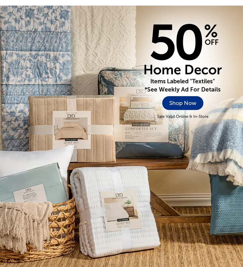 50% Off Home Decor - Items Labeled "Textiles"