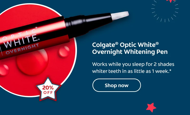 Colgate® Optic White® Overnight Whitening Pen Works while you sleep for 2 shades whiter teeth in as little as 1 week.* Shop now