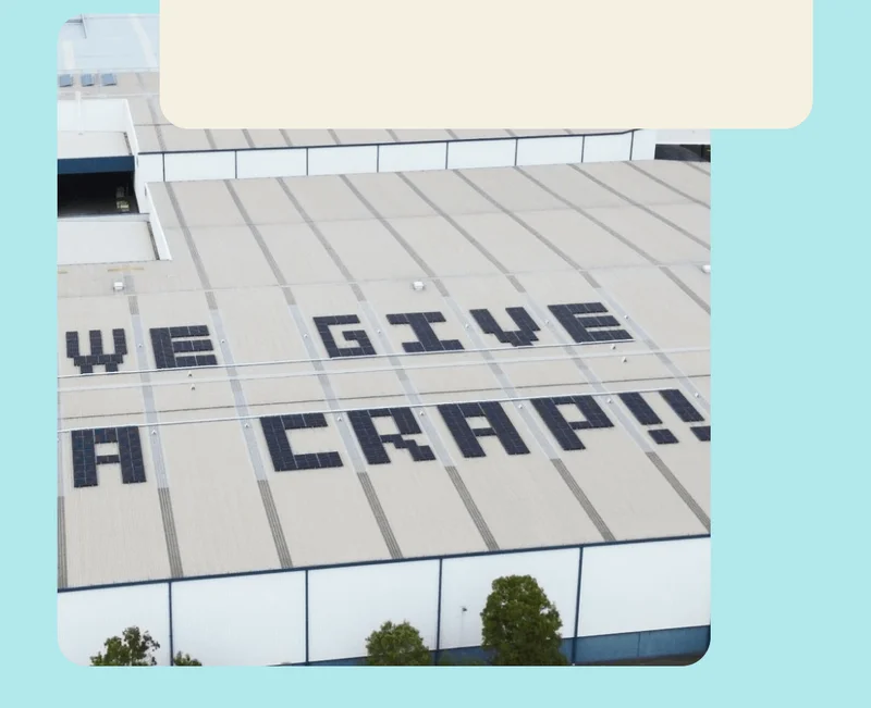 Solar panels spelling out "We Give A Crap!!"