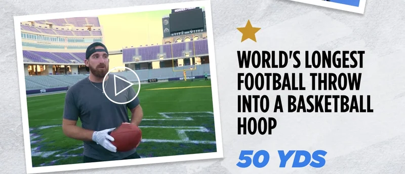 World's Longest Football Throw Into a Basketball Hoop