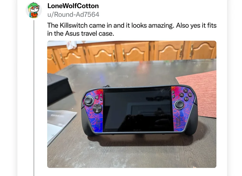 u/Round-Ad7564 on Reddit: "The Killswitch came in and looks amazing. Also yes it fits in the Asus travel case."