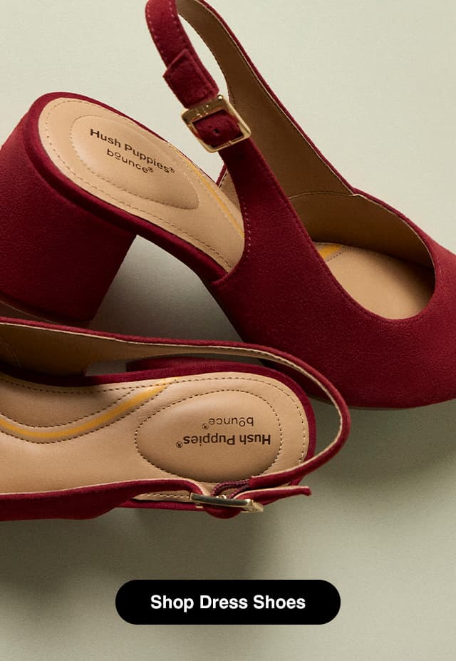 A pair of the Movena Pumps in red suede featuring the buckled slingback strap, covered heel, and BounceTM cushioning. Shop Dress