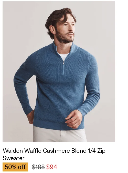 Walden Waffle Cashmere Blend 1/4 Zip Sweater: Now $94