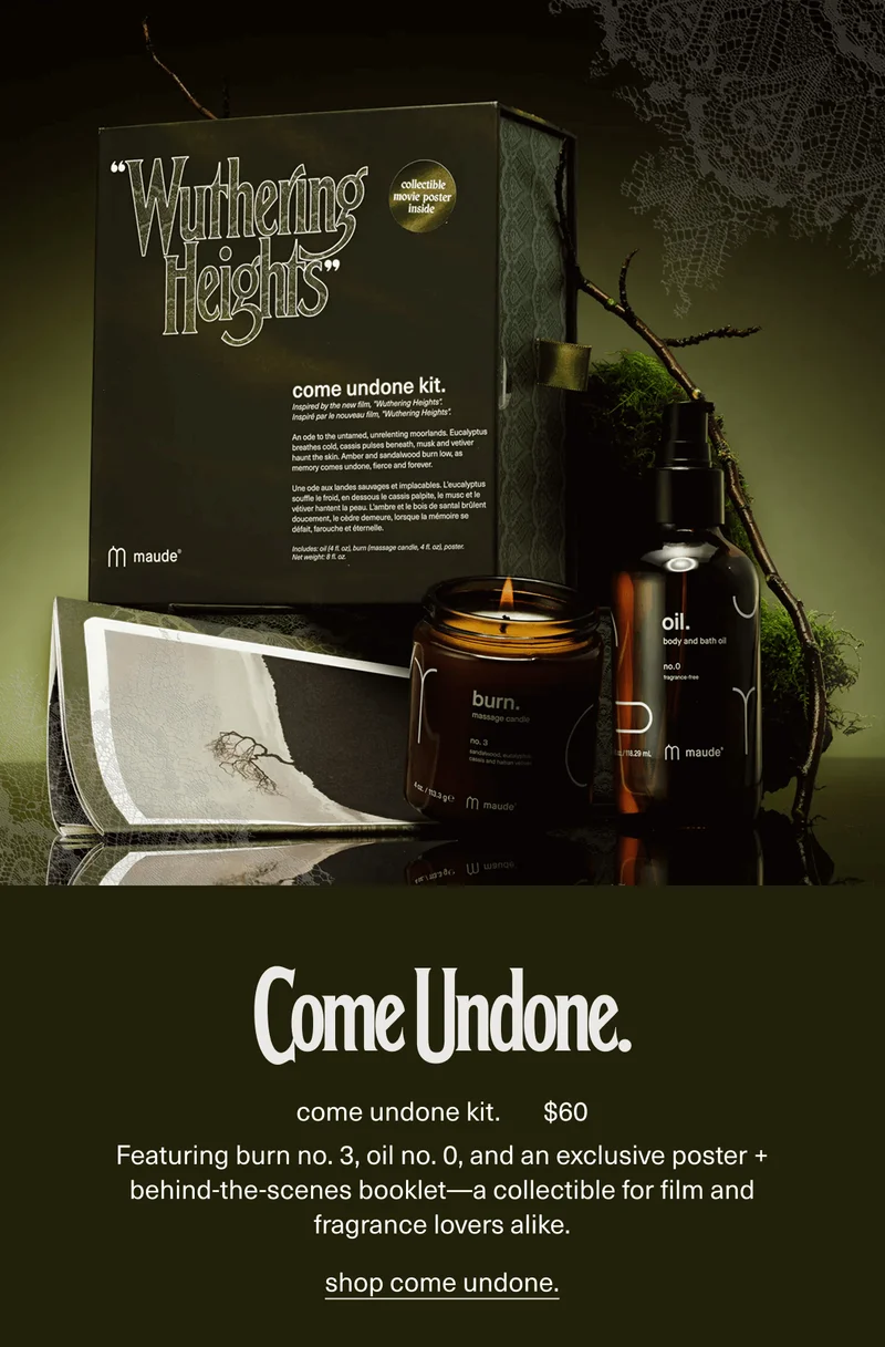 come undone kit. | $60 | Featuring burn no. 3, oil no. 0, and an exclusive poster + behind-the-scenes booklet—a collectible for film and fragrance lovers alike. | shop come undone.