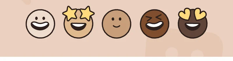 Emojis smiling, with star eyes, laughing and with heart eyes.