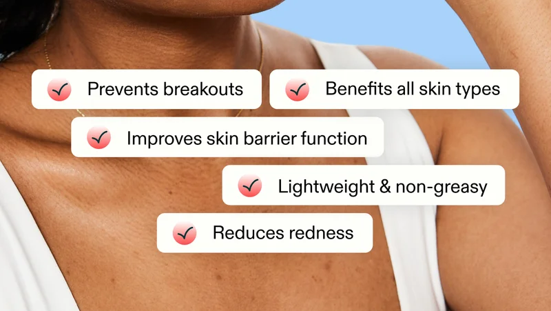 Prevents breakouts, Benefits all skin types, Improves skin barrier function, Lightweight & non-greasy, Reduces redness