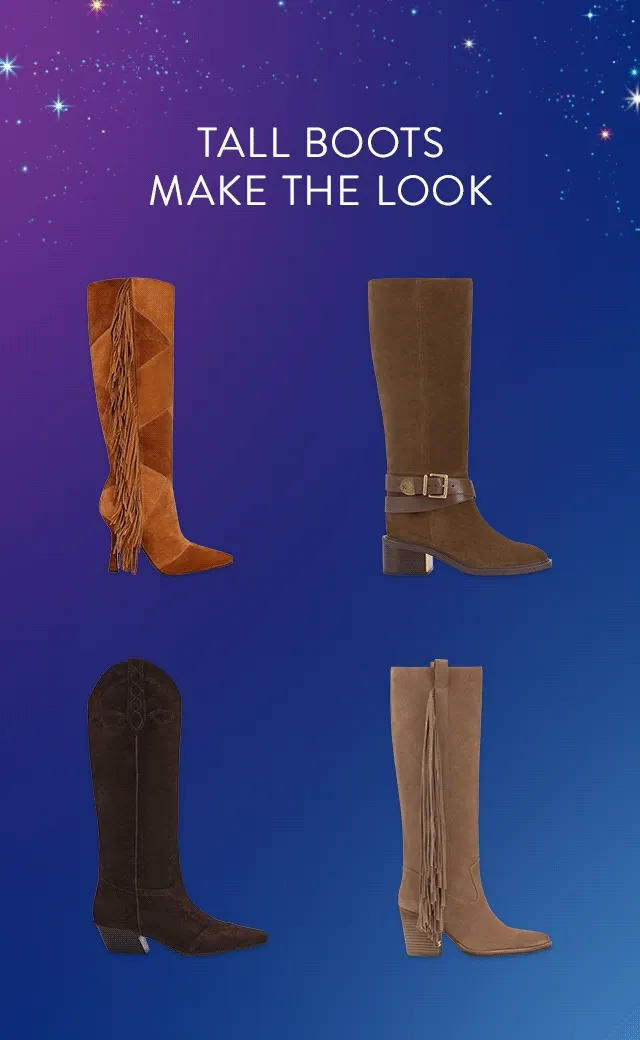 Four styles of tall Western-inspired boots.