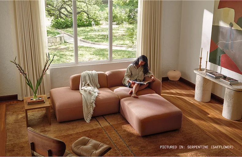 The Soft Serve Sectional, now available. Shown in Serpentine (Safflower)