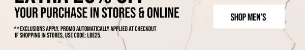 Extra 25% off Shop Men's