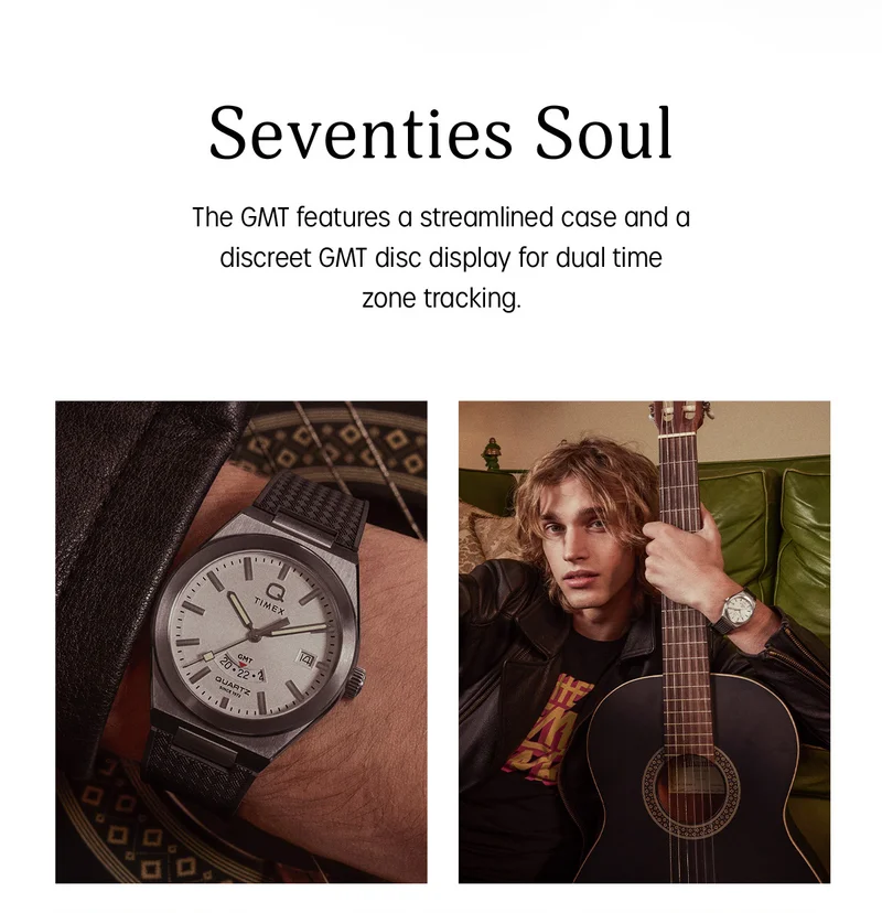Seventies Soul | The GMT features a streamlined case and a discreet GMT disc display for dual time zone tracking.