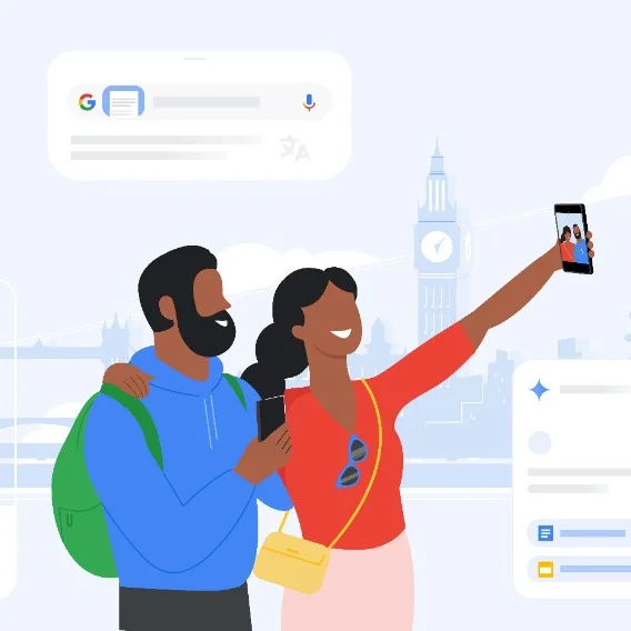 illustration of two people taking a selfie