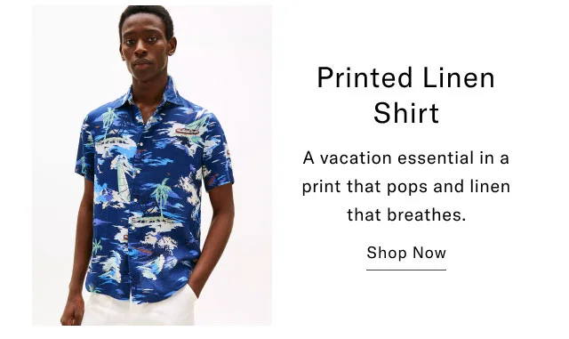 Printed Linen Shirt A vacation essential in a print that pops and linen that breathes. Shop Now