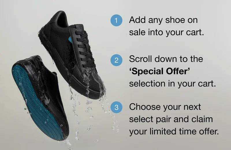 1. Add an shoe on sale into your cart. 2. Scroll down to the "Special Offer" selection in your cart. 3. Choose your next select pair and claim your limited time offer.