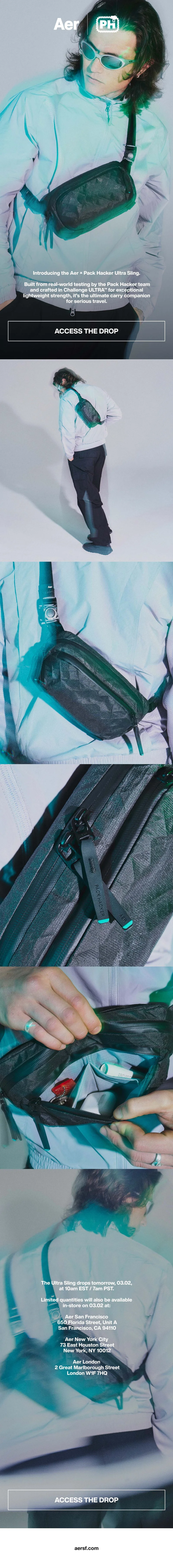 Photos of the Aer x Pack Hacker Ultra Sling