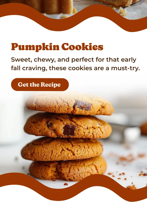 Pumpkin Cookies Sweet, chewy, and perfect for that early fall craving, these cookies are a must-try. Get the Recipe