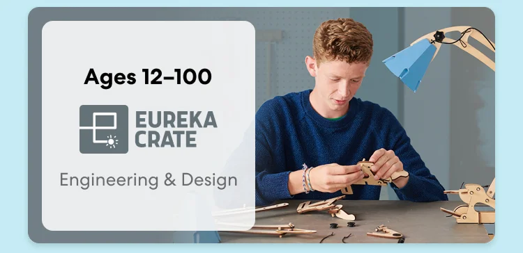 Teen exploring KiwiCo engineering crate for ages 12 and above