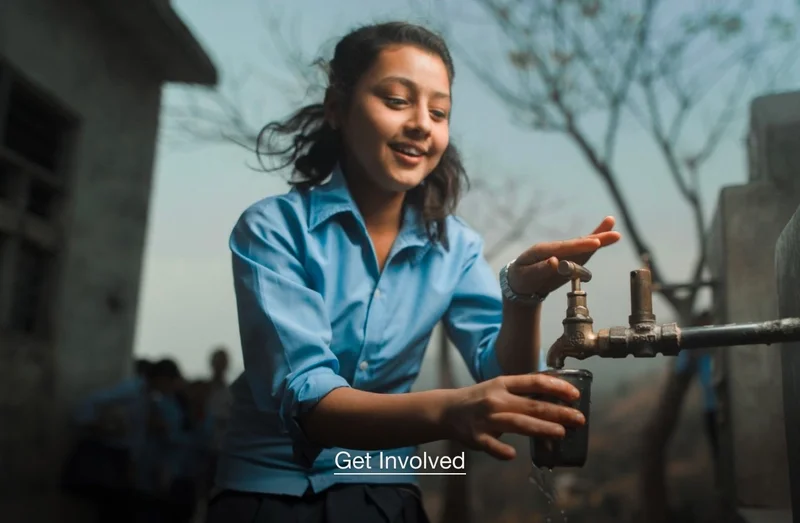 Graphic of someone filling a cup of water. Get Involved.